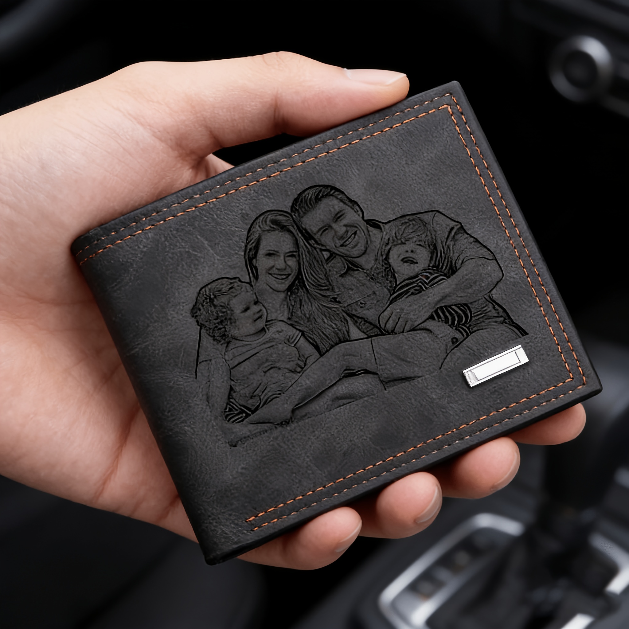 TEMU Personalized Photo Engraved Wallet - Custom Photos And Patterns, /black Texture, Multiple Card Slots With Cash Pocket - Birthday, Anniversary,