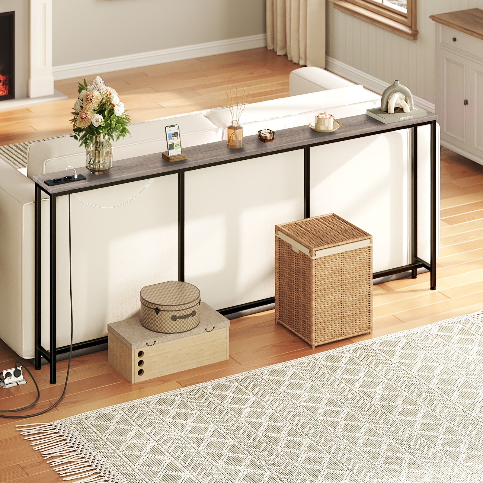 Mesa de Consola Delgada y Larga - Elegante Mesa de Sofá Rectangular para Espacios Peque...