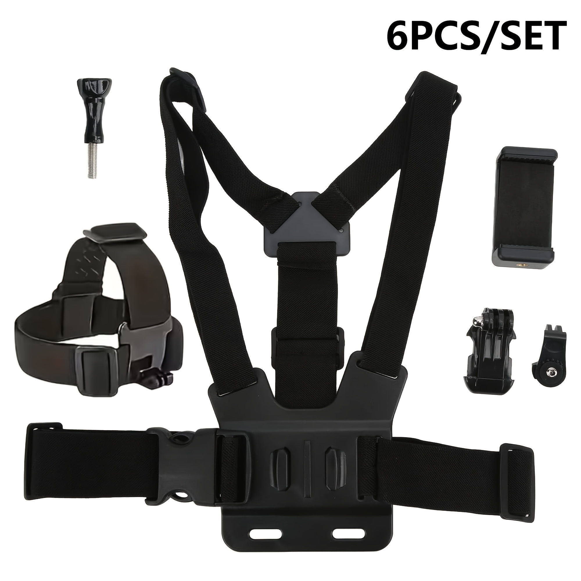 TEMU Kit de 6 pièces d'accessoires compatibles pour caméra GoPro Hero 12/11/10 et Action avec support de fixation réglable pour téléphone, harnais de