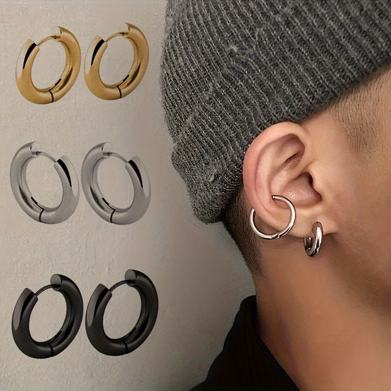 

1 Pair Of 5.0mm Stainless Steel Men's Earring Coils, Round Earring Coils For Men And Women, Punk Hip-hop Couple Accessories, Fashionable Men's And Women's Exaggerated Line Ear Buckles