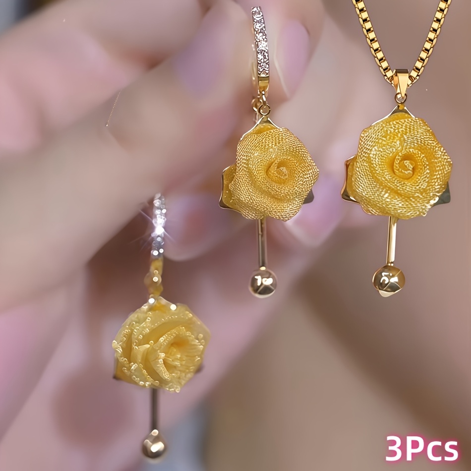 TEMU Parure de bijoux 3 pièces style bohème français à pour femme - Plaqué adapté aux , boucles d'oreilles clous et collier pendentif avec et touches