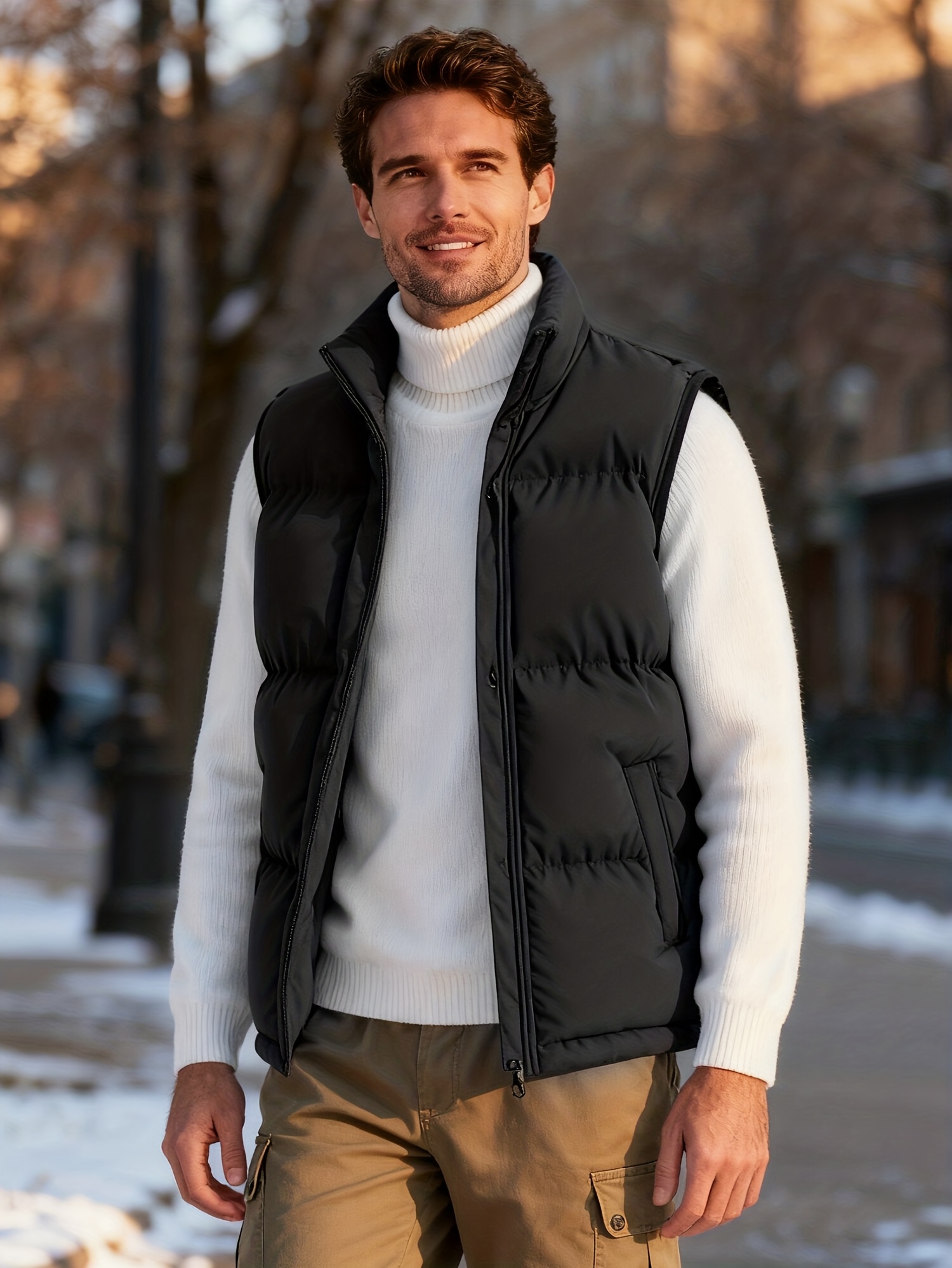 *'s Heavy-Duty Vest Stand Collar Sleeveless Jacket with Zippered Pocket,  100% Winter Warm Coat for,, Outdoor Activities Black (Casual Gym Use)  - Main Image