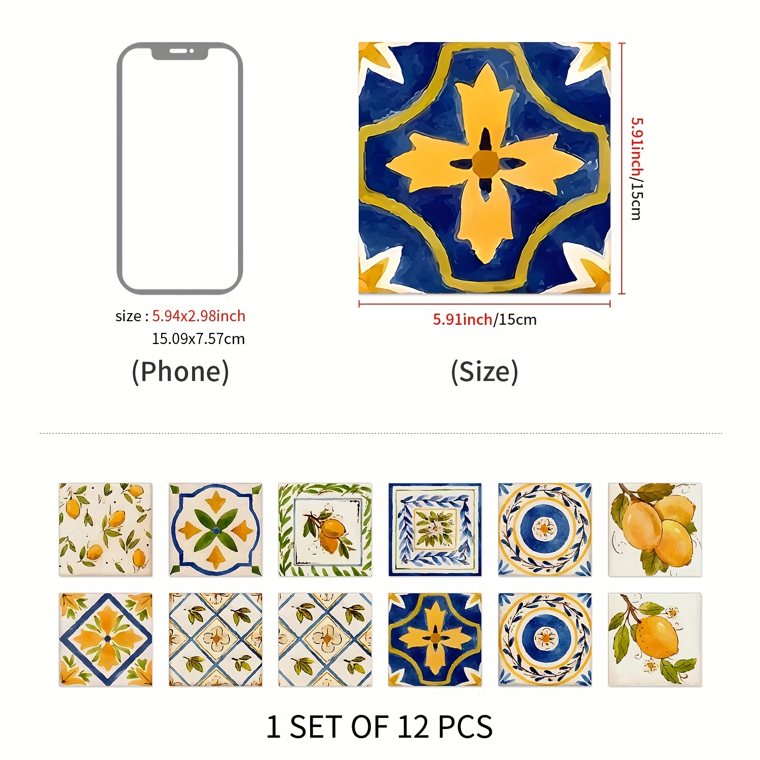 12 Bohemian Floral Tile Stickers, Self-adhesive Pvc Stickers