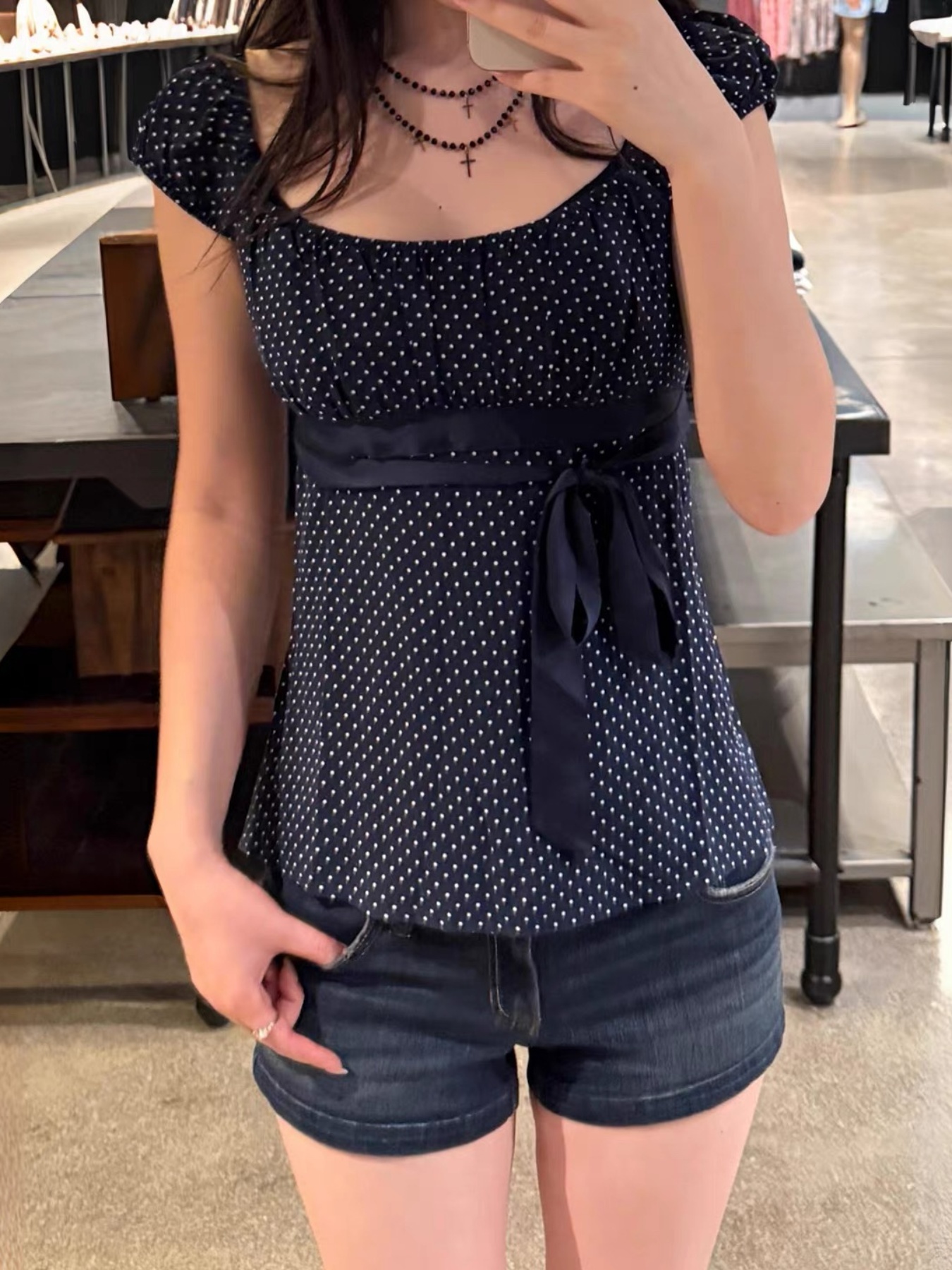 womens   fit tops fashionable dot print short sleeve square neck t shirt for casual daily wear