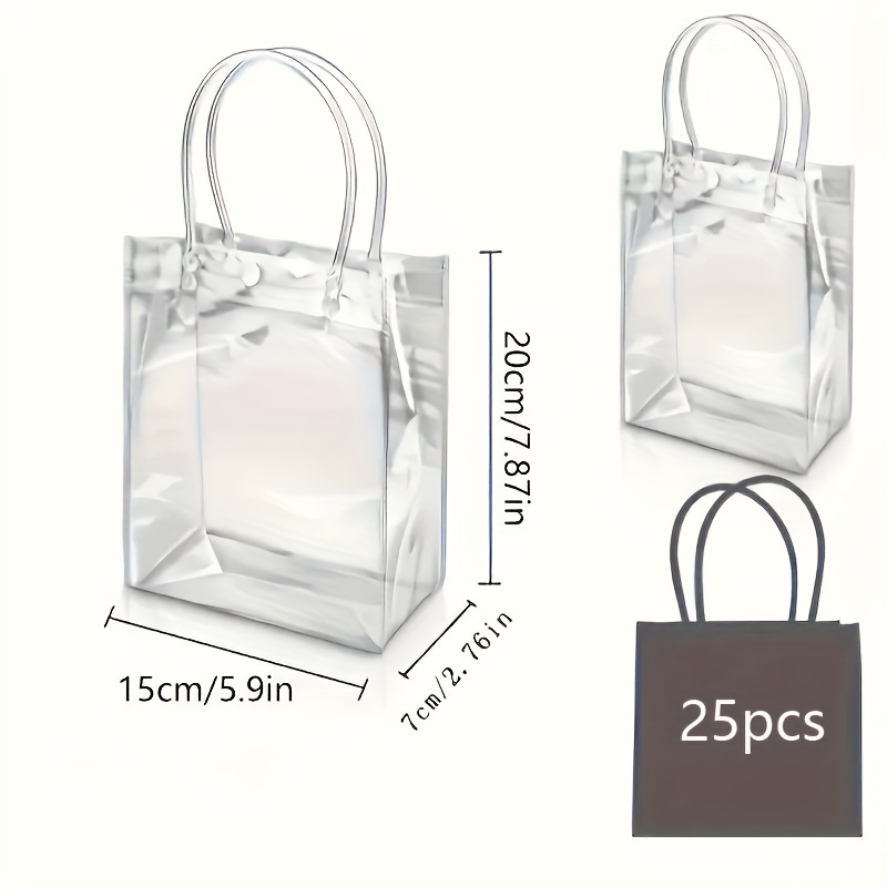 25 bolsas de regalo de PVC transparente con asas, pequeñas bolsas de  plástico transparentes, bolsas de compras reutilizables para bolsas de  dulces de
