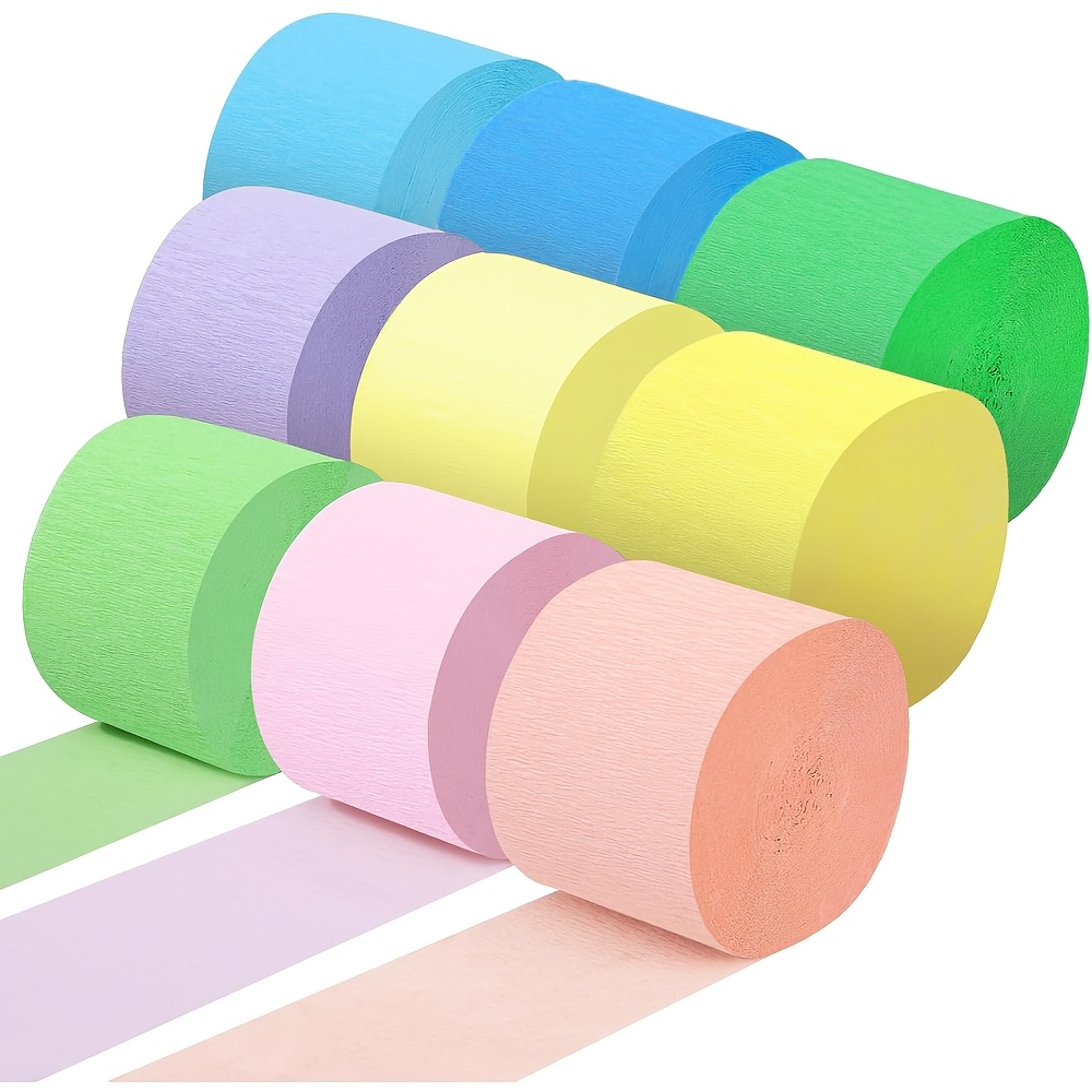 Image of 9 Rolls (656ft) Pastel Crepe Paper Streamers Suitable For Party Decorations, Birthday Wedding Holiday Diy Gift Wrapping - Crepe Ribbon For Garland, Roll--roll Continuous Lengths, 1.77 Inch X 82ft/roll