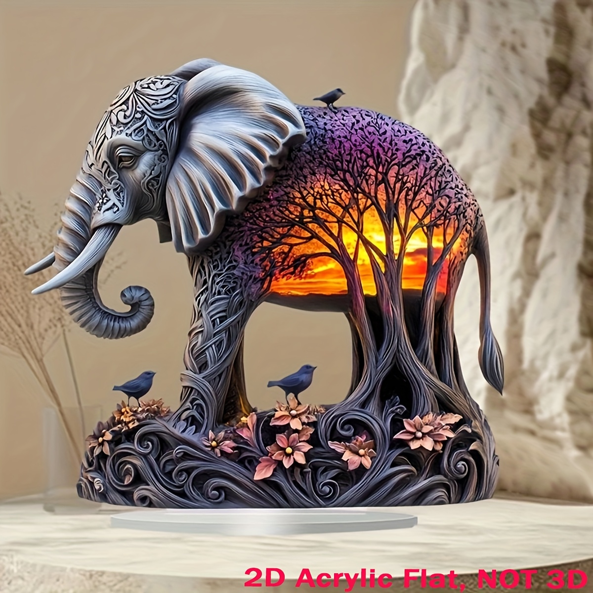 

2d Flat, 2d Flat Acrylic Bohemian Sunset And Elephant Decor - Suitable For Home, Bedroom, Office Decoration - Ideal Gift For Valentine's Day, Ramadan, Christmas, Birthday Party And