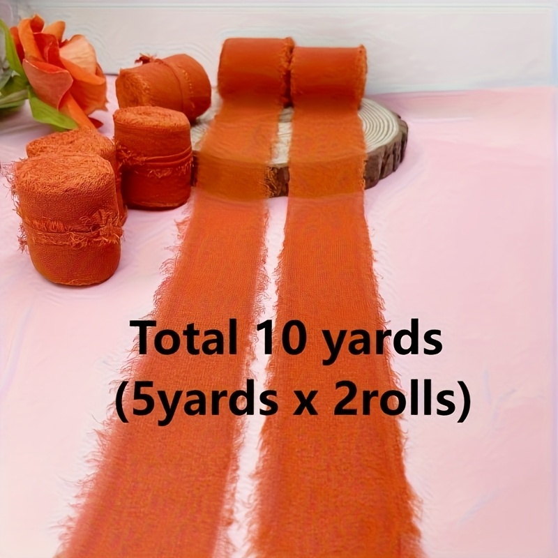 Image of 10-yard 1.5-inch/38mm Orange-yellow Fine Tassel Hand-torn Edge Ribbon, Decorative Seasonal , Floral Decoration Diy Craft Supplies, Party Invitations, Handmade Hair Accessory Bows Christmas, Halloween