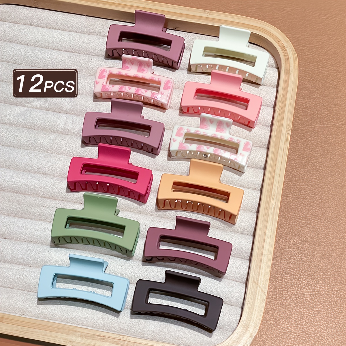 TEMU 12pcs 2.51-inch Cute Matte Rectangle Cut-out Women's Hair Clips, Y2k Multicolor Macaron Unisex Women's Claw Clips, Sweet And Simple Everyday