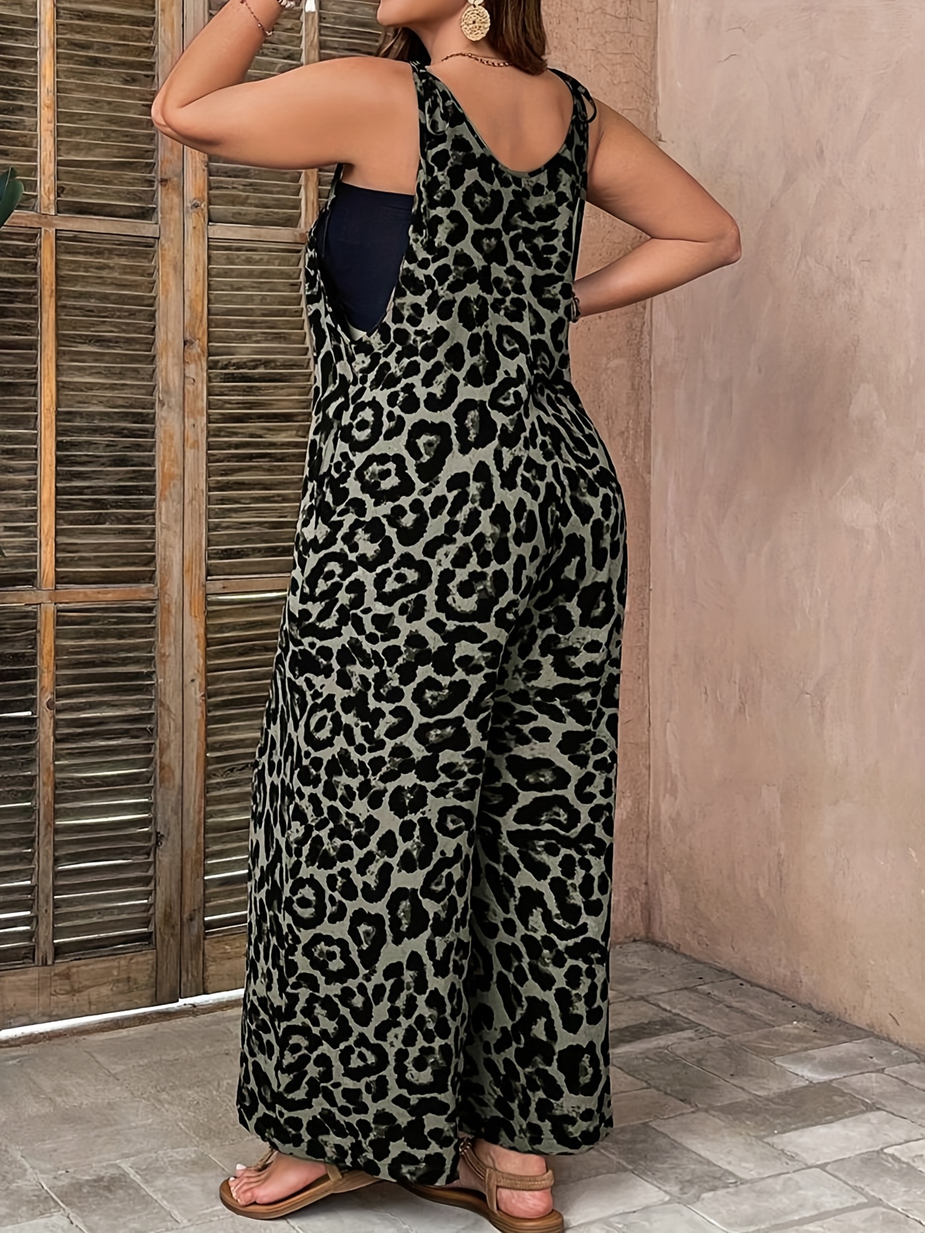 Women's Plus-Size Leopard Print Sleeveless Jumpsuit Casual Wide-Leg  Tie-Front Romper with Pockets, Breathable Silhouette for  Spring/Summer/Fall,