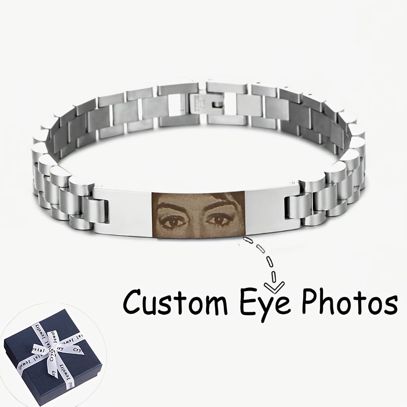 TEMU 1pc Custom Engraved Bracelet, Stainless Steel Bracelet For Men And Women, Personalized Custom Black And Pictures, Exquisite And Elegant Bracelet