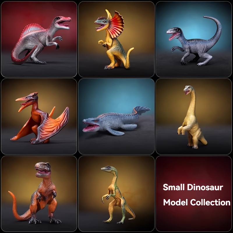 Image of 8pcs Solid Dinosaur Models, Simulated Animal Ornaments: Dilophosaurus, Rex, , Mosasaur, Spinosaurus, Velociraptor, Simulated Figures, Boys' Collectible Toy Gift