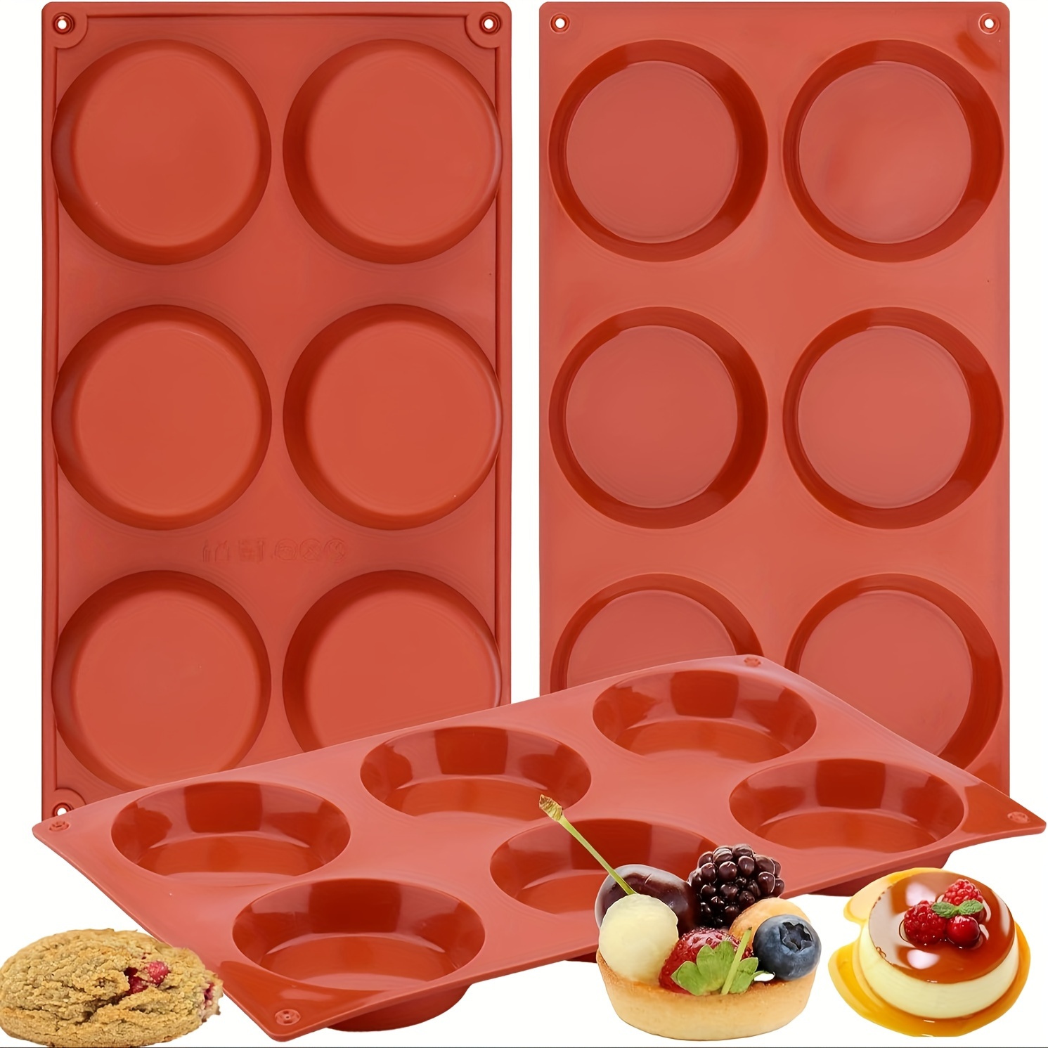 

3-pack Silicone Baking Molds For Christmas - , Jumbo 3-inch Round Disc Shaped Pans - Versatile For Hamburger Buns, English Muffins, Tarts, Pies, And Breakfast Egg Sandwiches