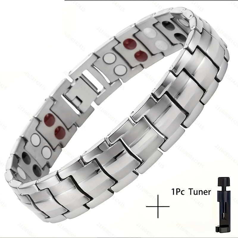 E-shop Elegantes Herrenarmband aus Zinklegierung, eingebettet mit doppelter Reihe starken Magneten, magnetisches , verstellbares Manschettenarmband,