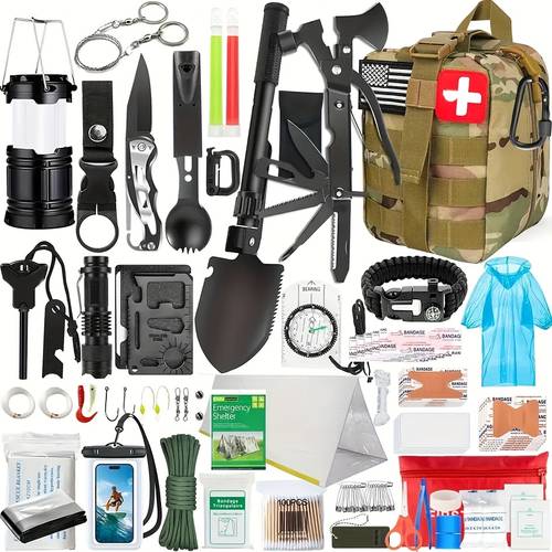 survival kits 252pcs emergency survival gear first aid kits with molle system compatible bag outdoor camping gear for hunting hiking fishing gifts for men women