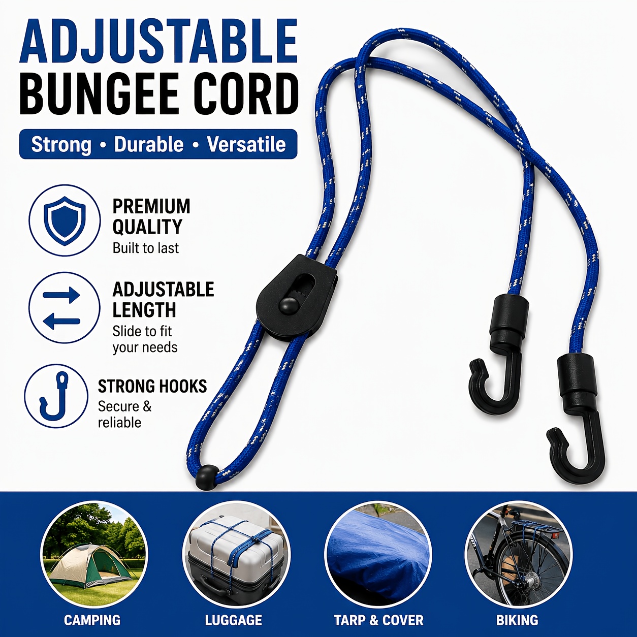 TEMU 2pcs 4mm 1m Adjustable Securing Straps With Double Hooks, Luggage Storage Binding Ropes, Bike Rack Fixing Belts, Camping Accessories, Random