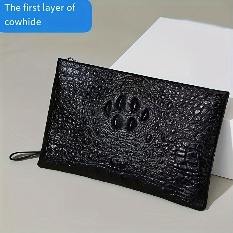 

Layer Of Cowhide Leather Crocodile Print Business Fashion Large Capacity Men's Envelope Bag Handbag Purse Purse Handbag