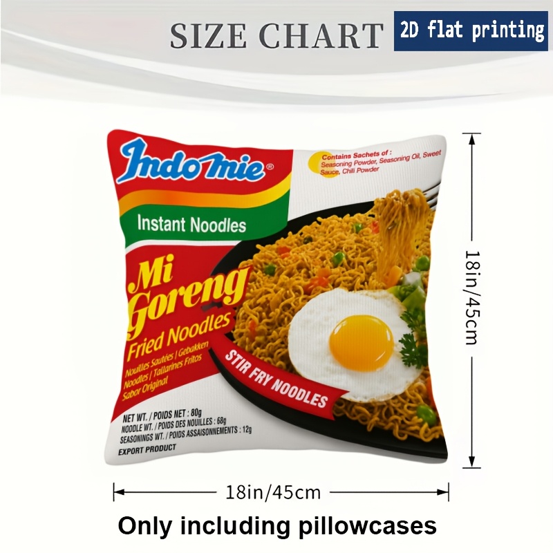 TEMU 1pc, Indomie Label, 18x18 Inch Super Soft Short Plush Single Sided Throw Pillow Covers, Machine Washable, With Zipper, Suitable For Bedroom,