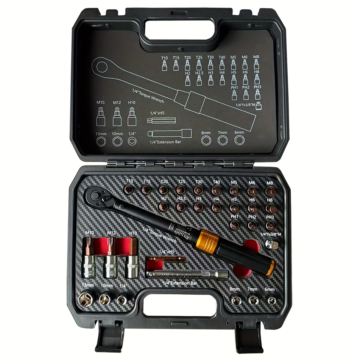 32pcs Torque Wrench Collection, 1/4" Drive Bicycle Torque Wrench, Extension Bar, Precision Adjustment Tool Kit Ranging From 2 To 24nm