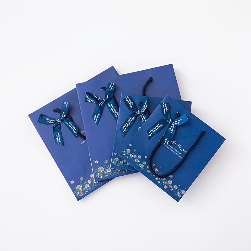 

Pack Of 3 Elegant Blue Floral Gift Bags With Ribbon Handles - Paper Tote Bags For Holiday, Birthday, Christmas Presents & Party Favors,