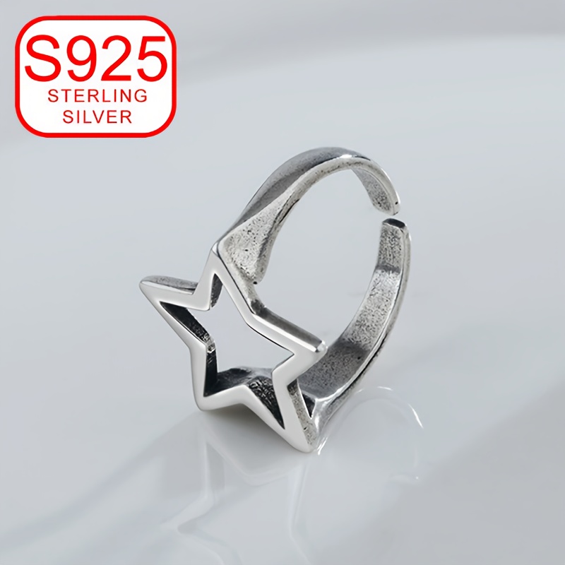 925 Silver Hypoallergenic Ring Women's Retro Hollow Five Pointed Star