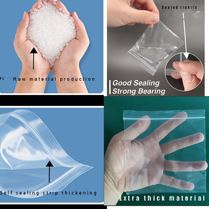 100pcs Clear Plastic Zipper Bags, 2.36 Mil Thick - Resealable & Durable for Snacks, Nuts, Seeds, Candy - Ideal for Travel, Storage, Packaging - Transparent Poly Pouches with Easy-Seal Tabs, Snack Bag