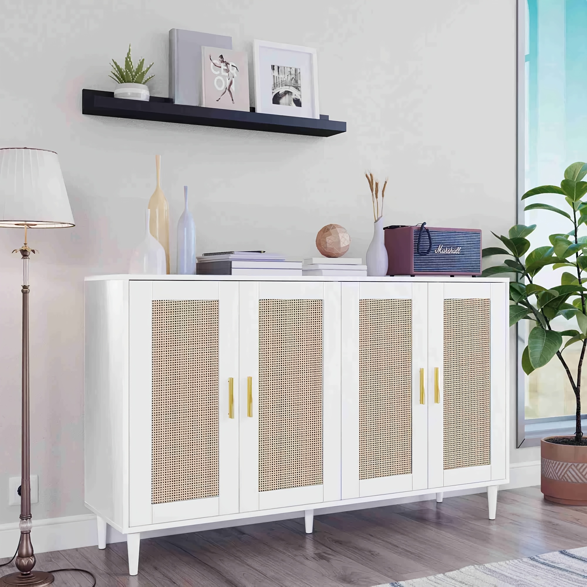 Handmade Rustic Rattan Storage Cabinet