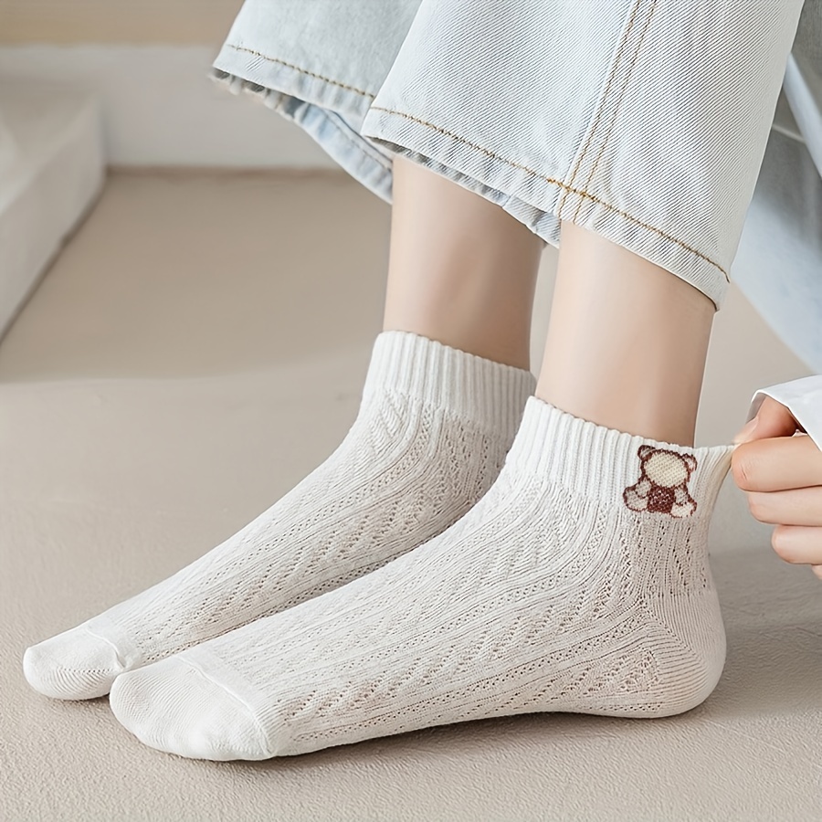 5 Pairs Cartoon Pattern Socks, Cute Japanese Style Short Socks, Women's Stockings & Hosiery