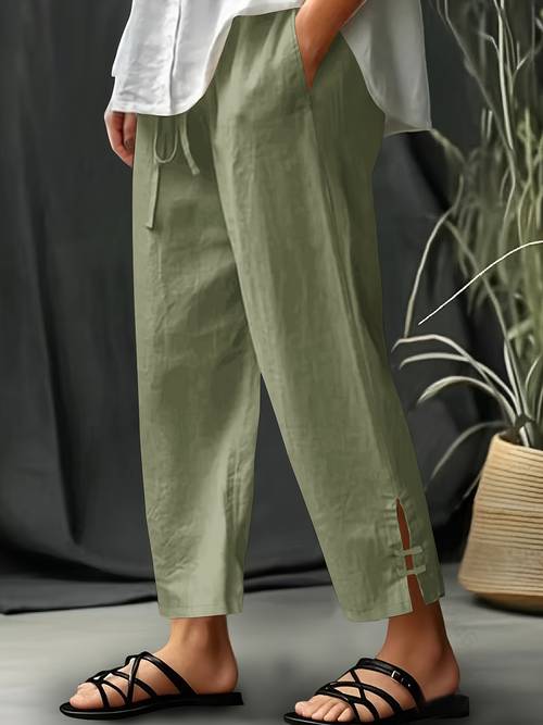 item picture plus size new stylish plus size textured elastic waist decorative rope tapered pants with elegant split cuffs