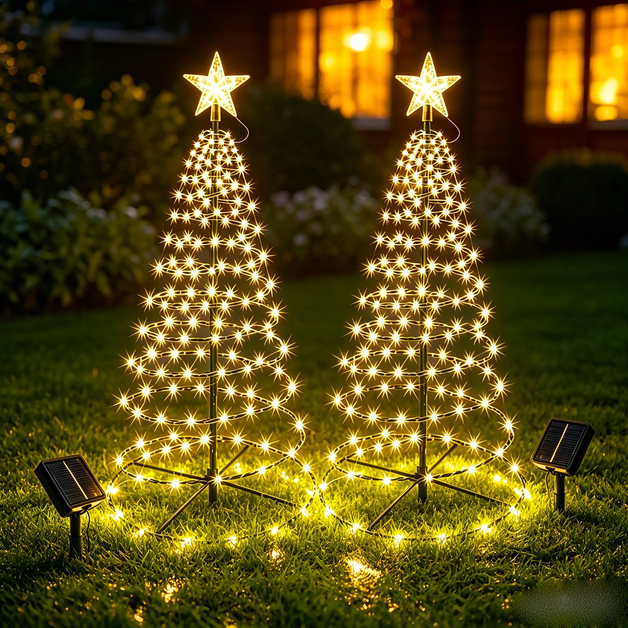 TEMU 1 pièce/2 pièces Lumière de sapin de Noël en fer forgé à solaire, hauteur 37 po/93 cm, diamètre 8,3 po/21,08 cm, 8 , 80 LED, lumière de pelouse