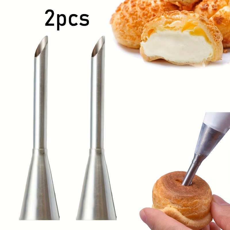 1pc/2pcs Stainless Steel Piping Nozzle For Puff Pastry, Cake Decorating Nozzle, Filling Cake Cream Nozzle