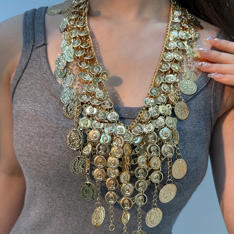 

A Stylish Chain Necklace For Women, Featuring Vintage Coin Pendants With A Fashionable And Sexy Multi-layer Tassel Design. This Golden Necklace Is Suitable For Daily Wear, Gifting, And Parties.