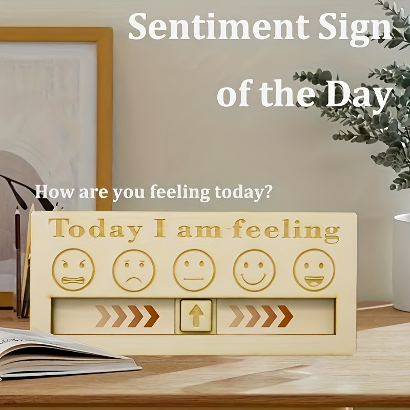 

1pc Wooden Sentiment Sign With Changeable Mood Emoticons, English Text "today I Am Feeling" - Creative Wooden Desktop Accessory For Daily Emotions Display, Craft Ornament Gift