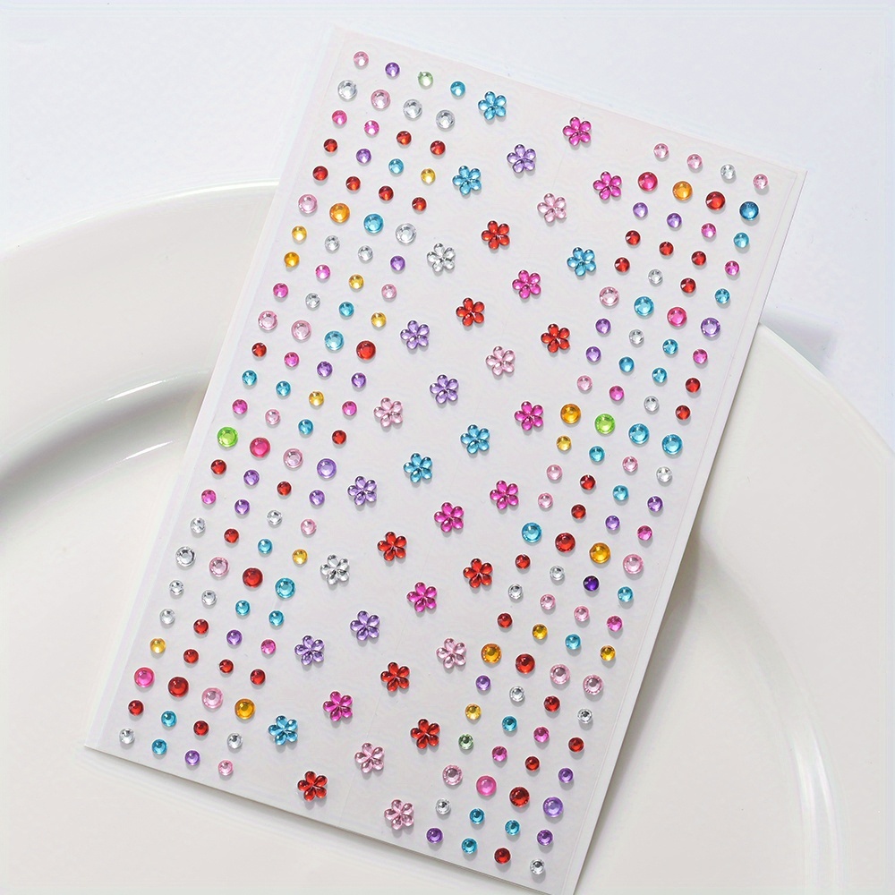 TEMU Colorful Shiny Rhinestone Stickers, Gemstone-like Facial Decorations, Self-adhesive Jewelry Stickers, For Diy Makeup, Festivals, Parties And