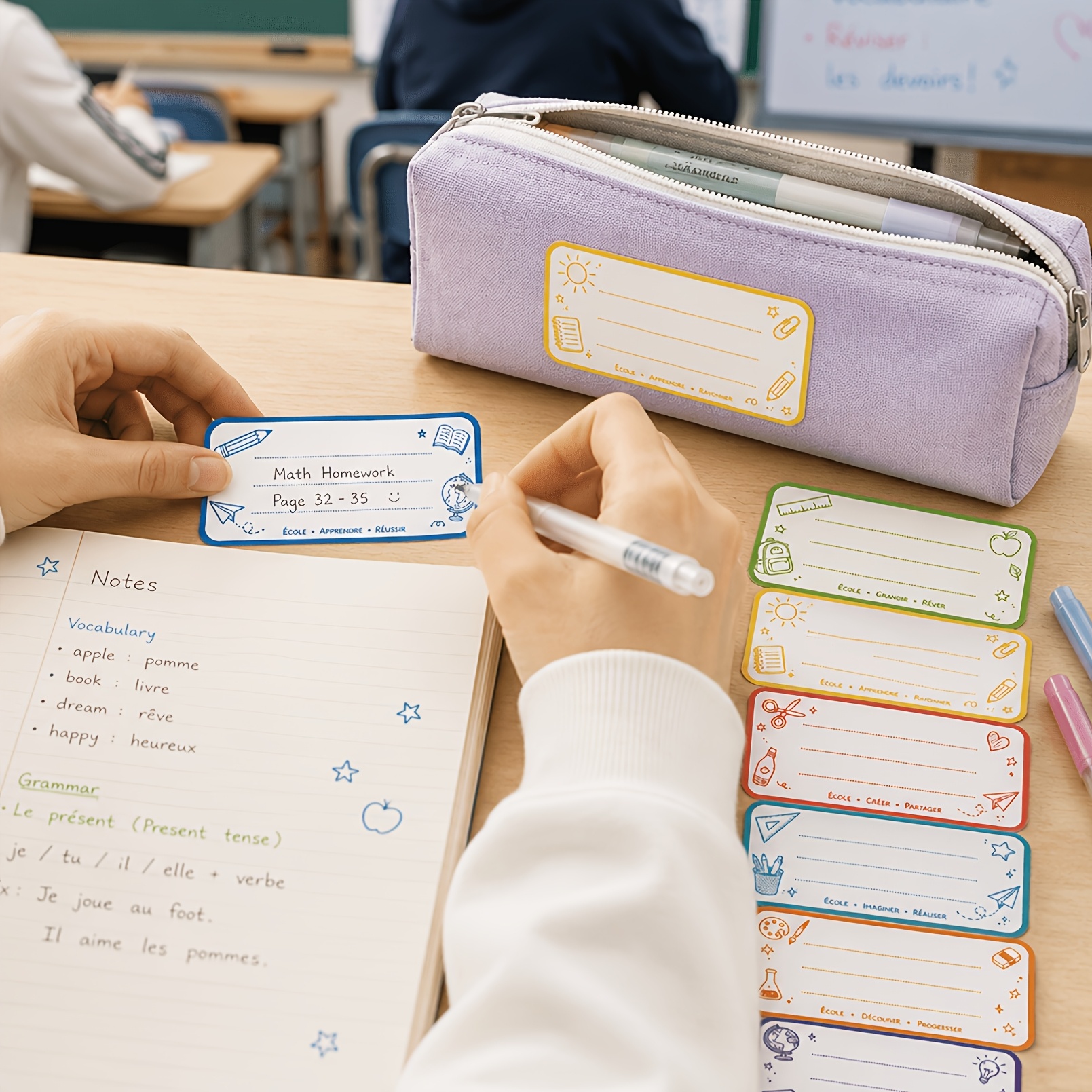 TEMU 56 Campus-themed Self-adhesive Stickers, Colorful Cartoon Stationery Pattern Labels, Suitable For Notebooks, Water Bottles, Pencil Cases, And