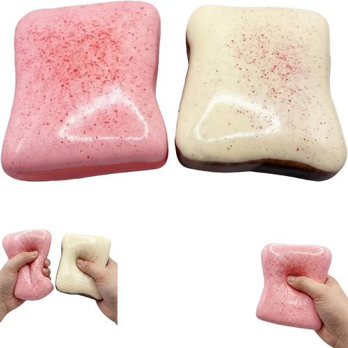 2pcs toast shaped squeeze toy slow rising toy pink and white birthdays gift bag fillers classroom rewards and as a thoughtful gift from parents to children assorted varieties