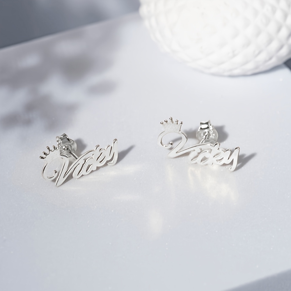 Crown Letter Name Stud Earrings, Customizable Gift for Her