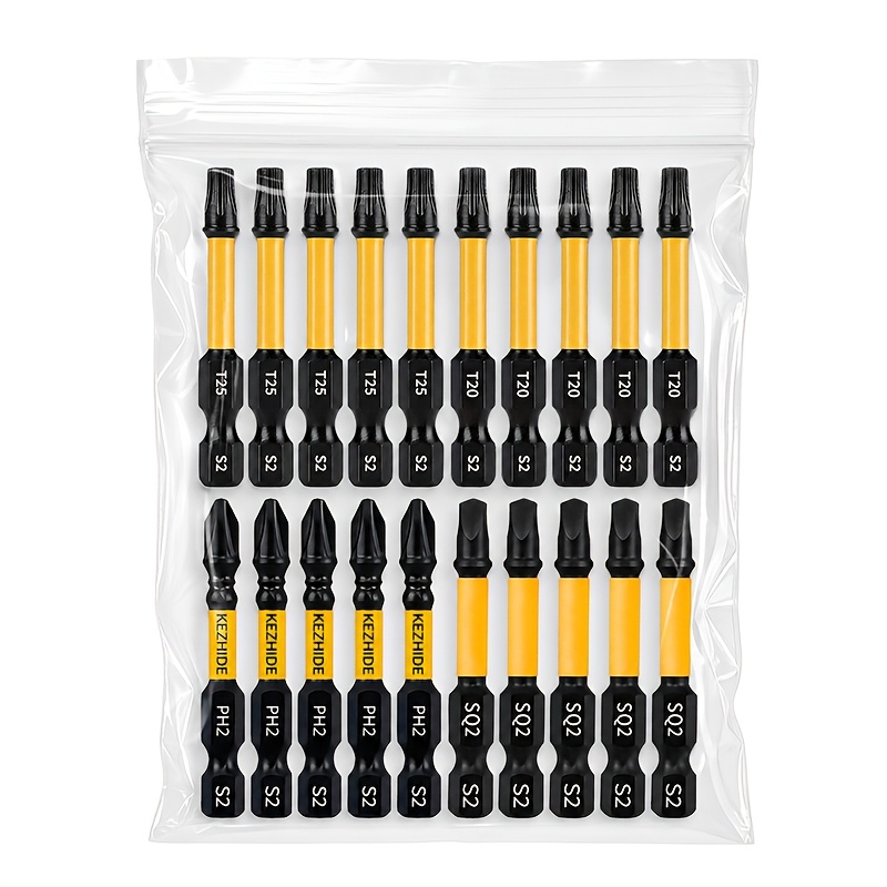TEMU 1 Set High Hardness 20pcs S2 Bit Set Phillips/hex/square Bits Full Specifications Anti-collapse Magnetic Anti-slip Design, Impact Resistant And