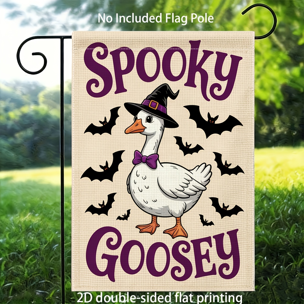 TEMU 2d Flat - 2d Flat - 1pc 2d Flat X18 Inch Double-sided Printed Garden Flag Spooky Duck Bat Halloween Fun Text Pattern Outdoor Yard Banner Holiday