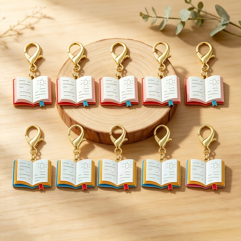TEMU Juego de 10 llaveros con colgante de libro, estilos con azul y , estilo artístico para atuendos, para , graduaciones y aniversarios