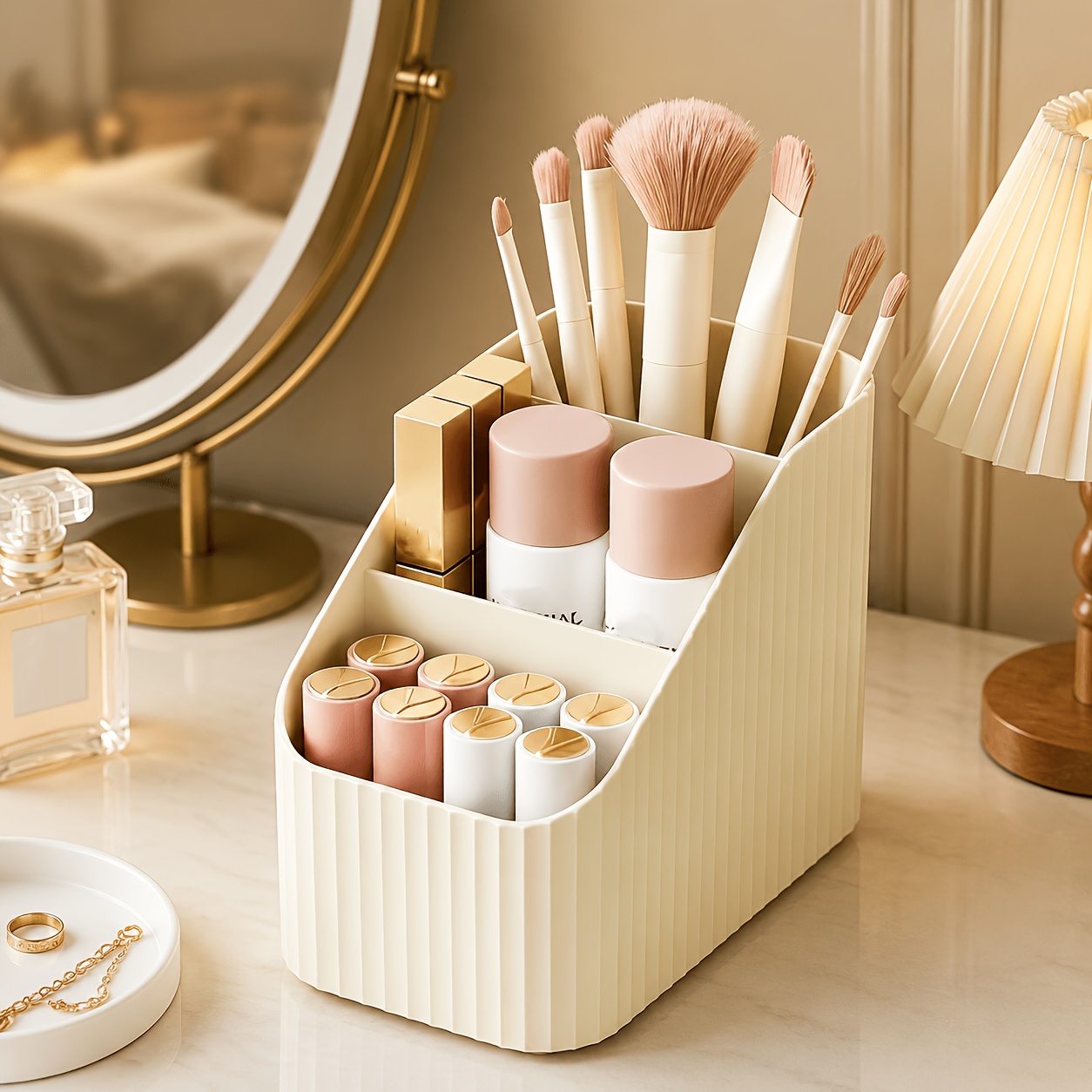 TEMU Boîte de rangement 1 pièce multi-trous, compacte et légère, convient pour ranger cosmétiques, pinceaux de maquillage, palettes de fards à