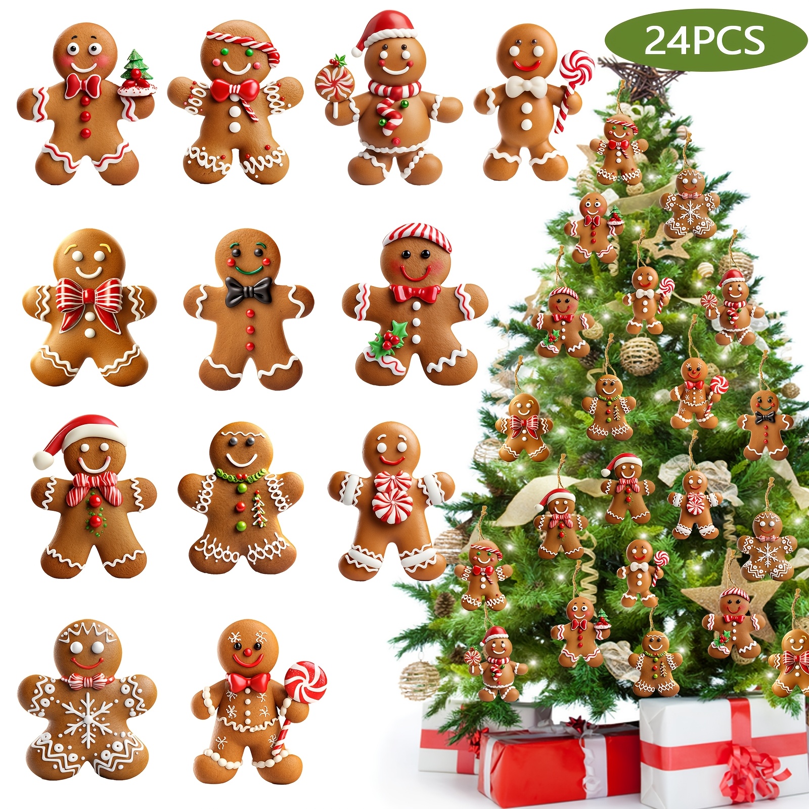 

24-pack Wooden Gingerbread Man Ornaments, Christmas Tree Hanging Decorations, Indoor Decor, Tree Topper Accents