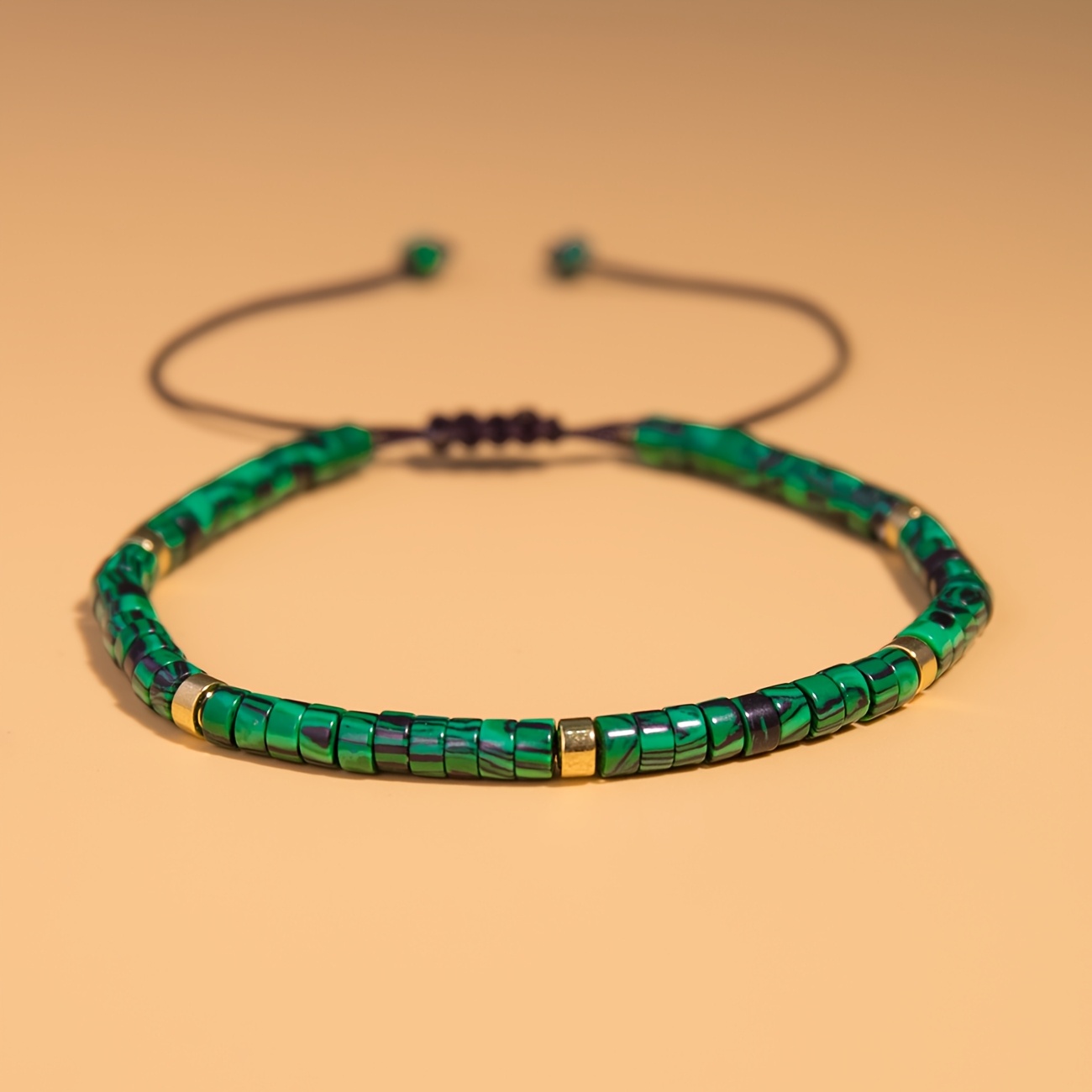 1pc Bohemian Malachite Bead Bracelet For - Adjustable Hand-woven With Beads, Elegant Suitable For Daily Wear, Parties, , Valentine's Day &