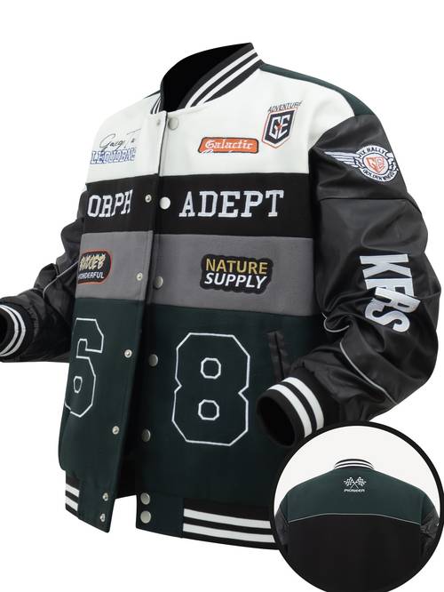 mens daily polyester varsity jacket stylish retro embroidered long sleeve baseball coats casual unisex loose outdoor outerwear