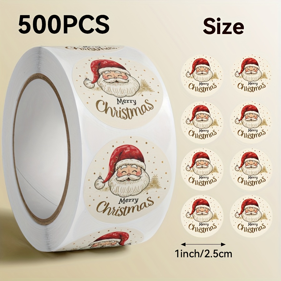 Image of 500pcs/roll, Golden Vintage Santa Claus Pattern Stickers, Merry Christmas, Suitable For Tablets, Phone Cases, Notebooks, Product Packaging, Skateboards, And Other Decorations