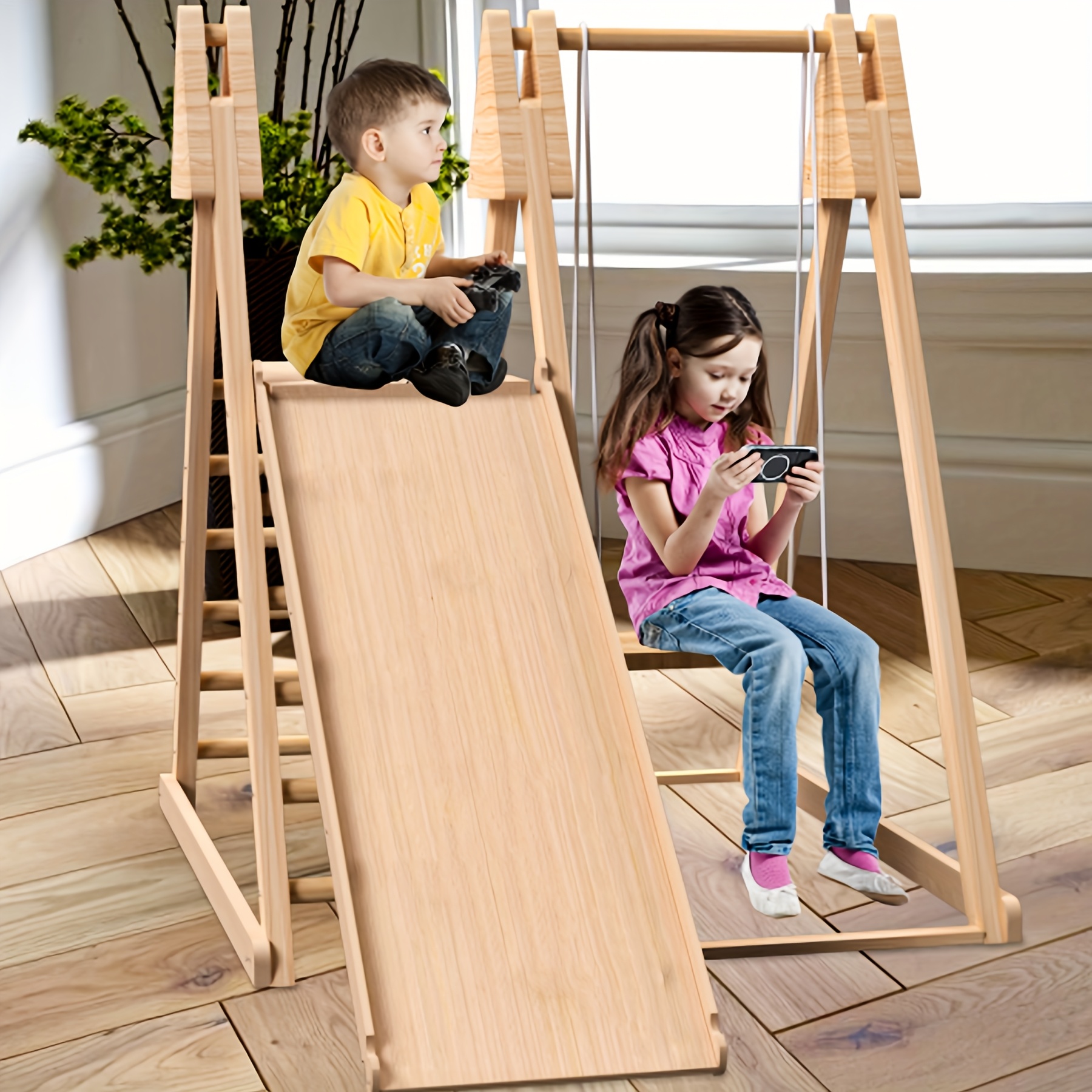Toddler Climbing Set – 3-Piece Wooden Gym With Triangle, Ramp & Arch For Indoor Play, Ages 18 Months+