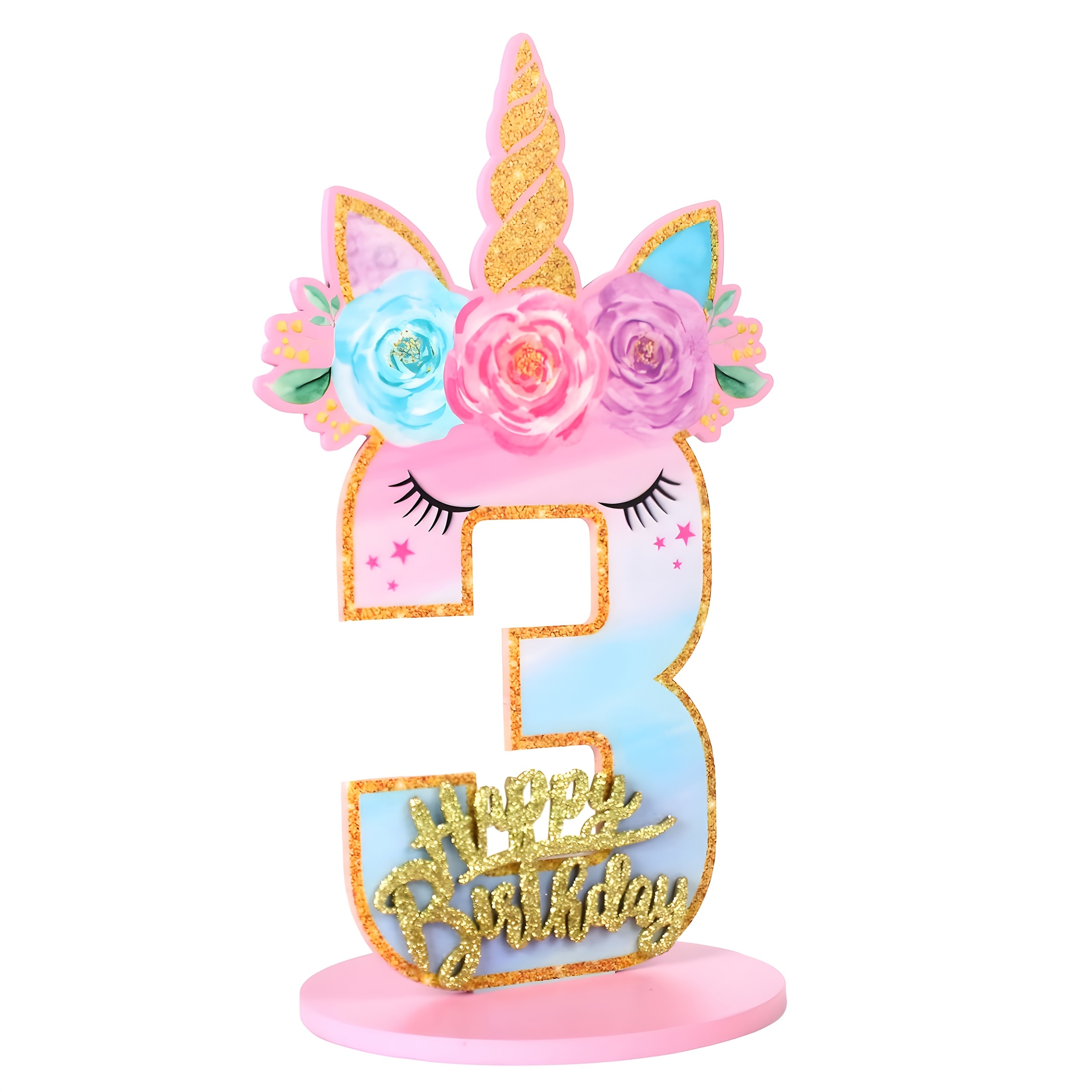1pc Unicorn Birthday Digital Logo, Center Decoration, Wooden Unicorn Party Digital Logo Decoration, Unicorn Party Supplies, Birthday Anniversary Supplies (number 3) halloween Christmas Decoration