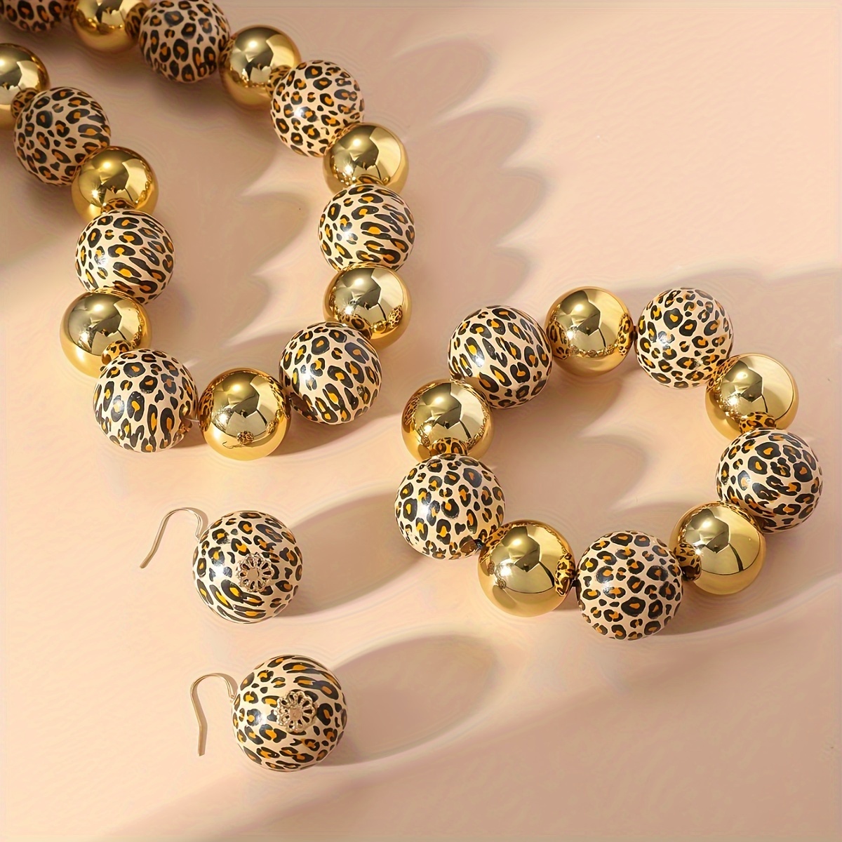 Exaggerated Leopard Bead Jewelry Set for Party
