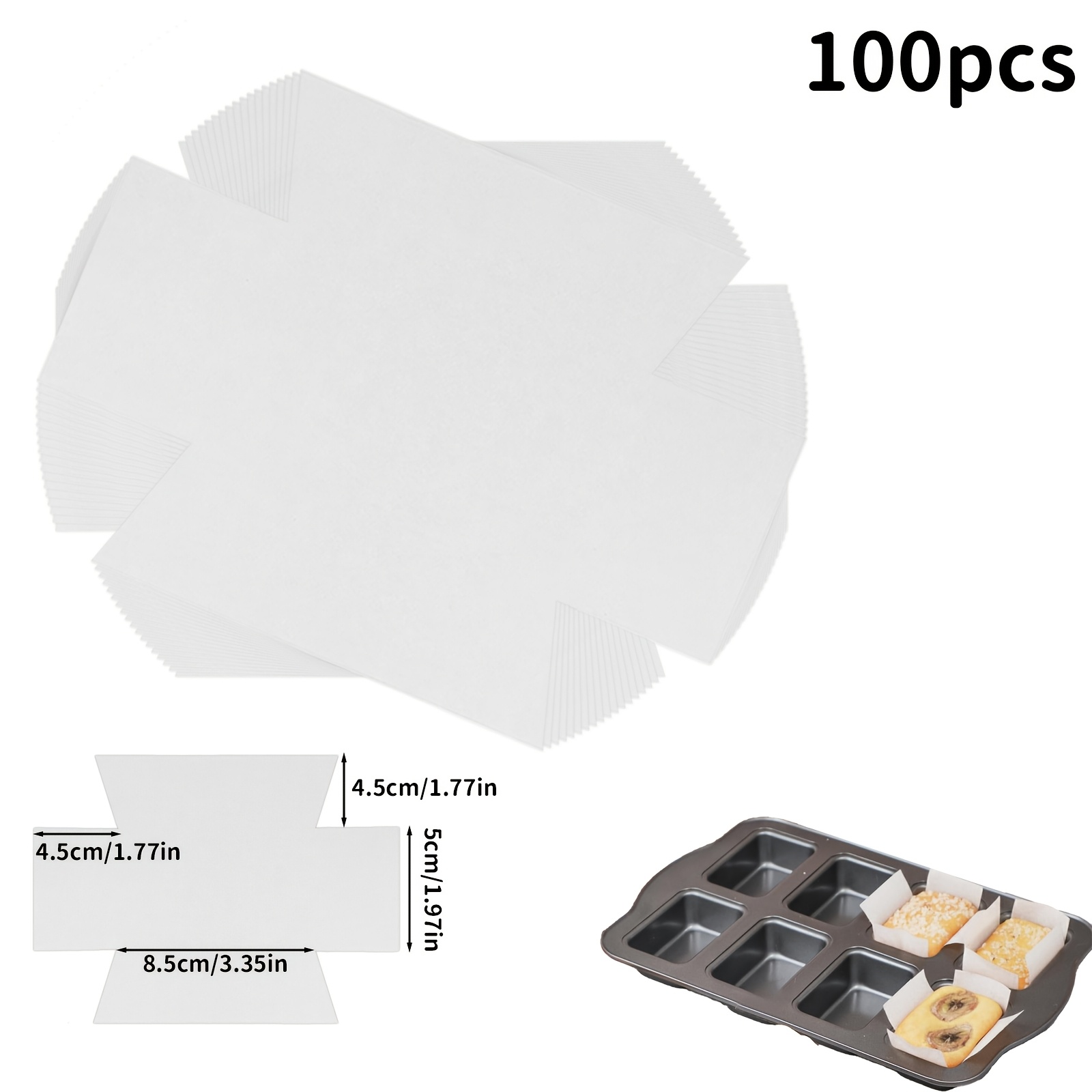 TEMU Lot de 100/200/400 doublures pour moules à pain, doublures en papier sulfurisé pour moules à mini pains de 8 cavités, moule à pain rectangulaire