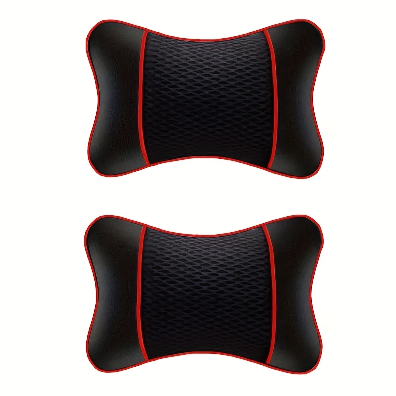 TEMU 2pcs Universal Car Headrest Faux Leather Neck Pillow Comfortable Mesh Breathable Seat Rest Cushion Car Neck Pillow